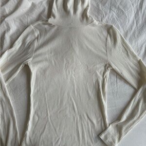 Cream Ribbed Turtleneck Sweater